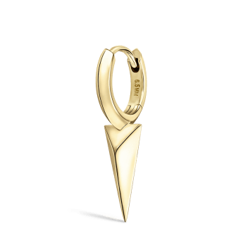 Faceted Single Long Spike Hoop Earring Yellow Gold 6.5mm