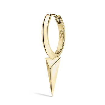 Faceted Single Long Spike Hoop Earring Yellow Gold 9.5mm