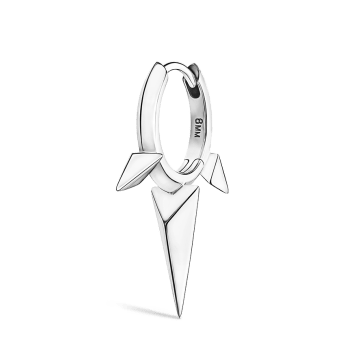 Faceted Triple Long Spike Hoop Earring White Gold 8mm