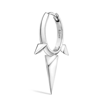 Faceted Triple Long Spike Hoop Earring White Gold 9.5mm