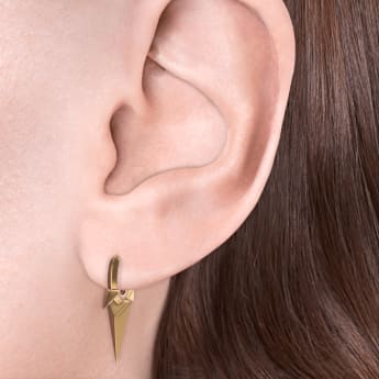 Faceted Triple Long Spike Hoop Earring Yellow Gold 6.5mm