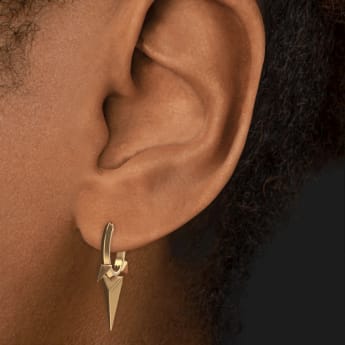 Faceted Triple Long Spike Hoop Earring Yellow Gold 9.5mm