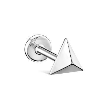 Faceted Triangle Threaded Stud Earring White Gold 7mm