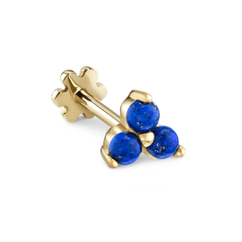 Lapis Trinity Threaded Stud Earring Yellow Gold 4.5mm