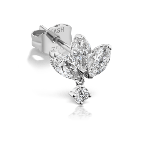 Diamond Engraved Lotus Dangle Stud Earring