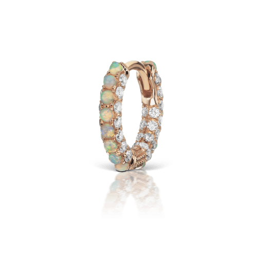 Opal and Diamond Pavé Hoop Earring (Bottom Hinge)