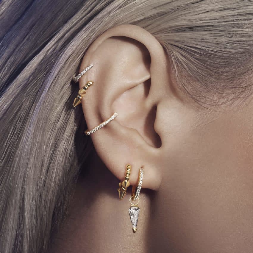 Triple Short Spike Granulated Hoop Earring