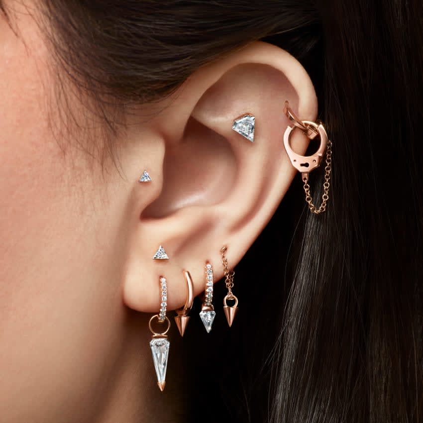 Invisible Set Diamond Silhouette Stud Earring White Gold 5.5mm