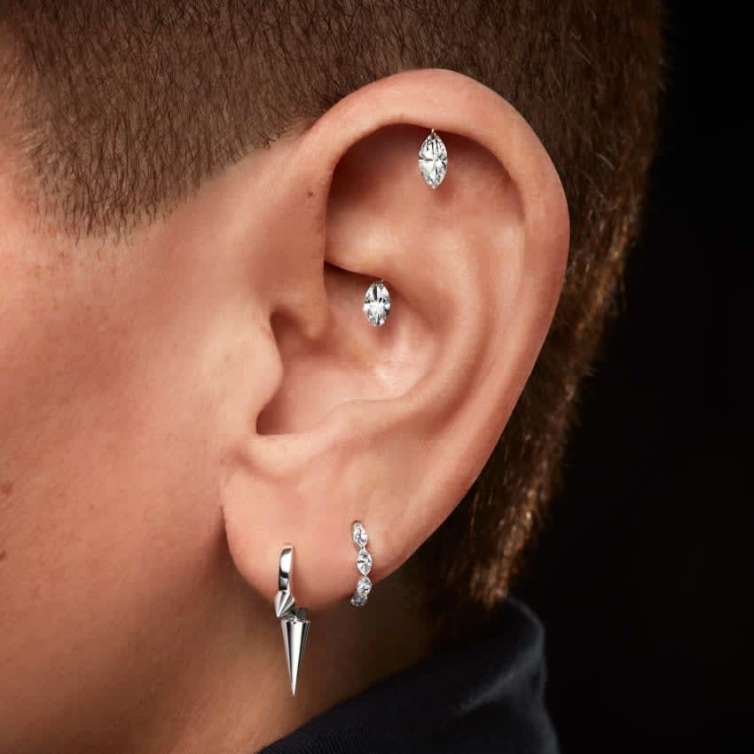 Triple Long Spike Hoop Earring Rose Gold 8mm