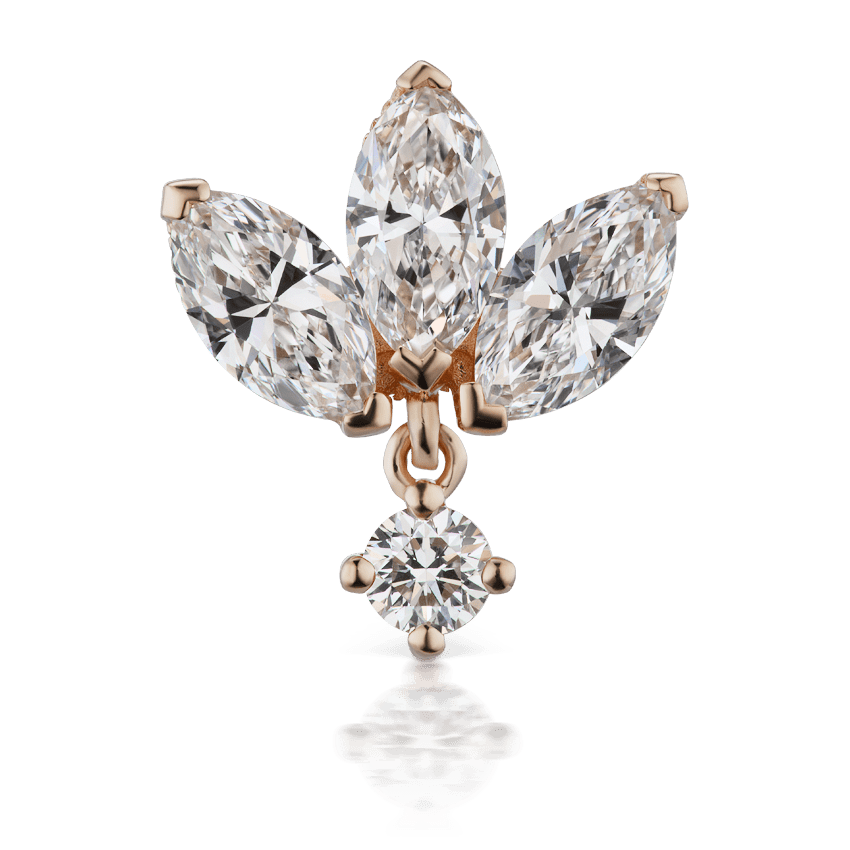 Invisible Set Diamond Lotus Dangle Stud Earring Rose Gold 6mm