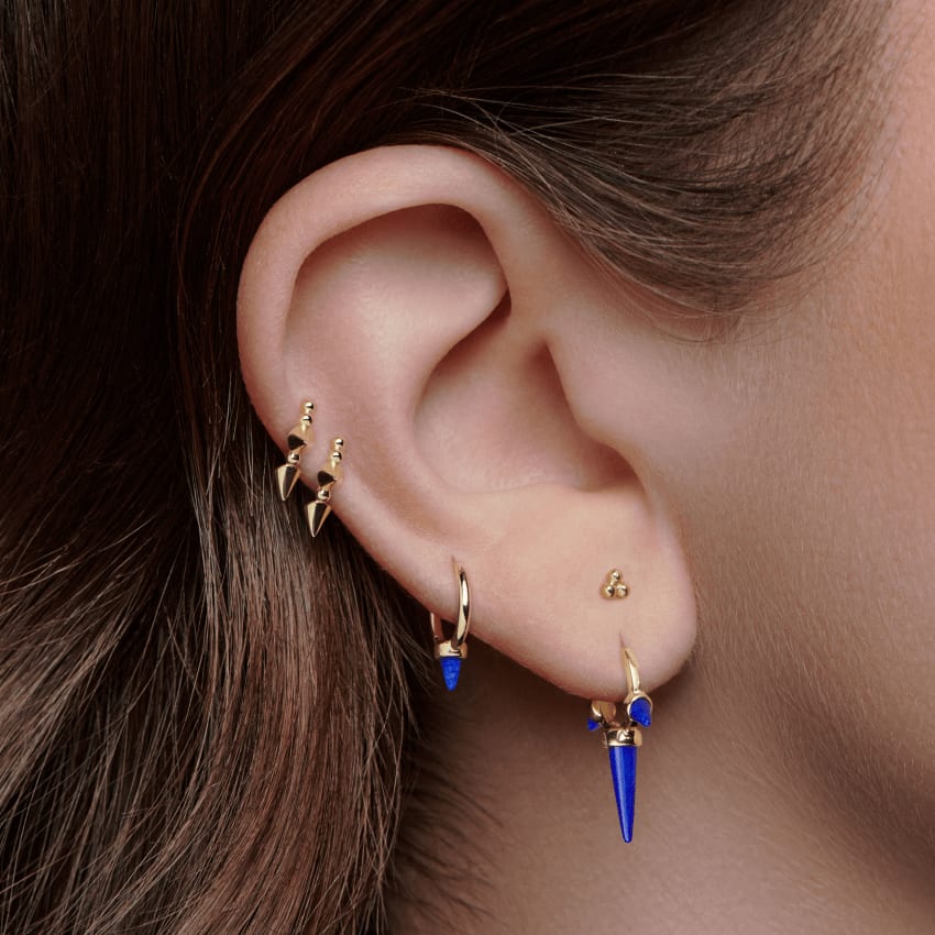 Triple Short Spike Granulated Hoop Earring Rose Gold 6.5mm