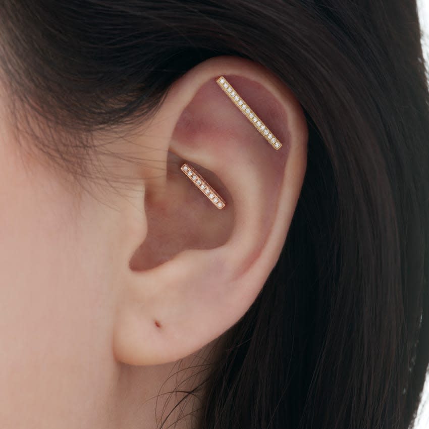 Square Diamond Pavé Bar Threaded Stud Earring Rose Gold 18mm