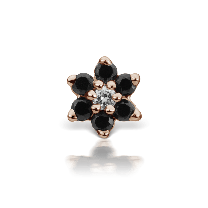 Black Diamond Flower Stud Earring Rose Gold 4.5mm