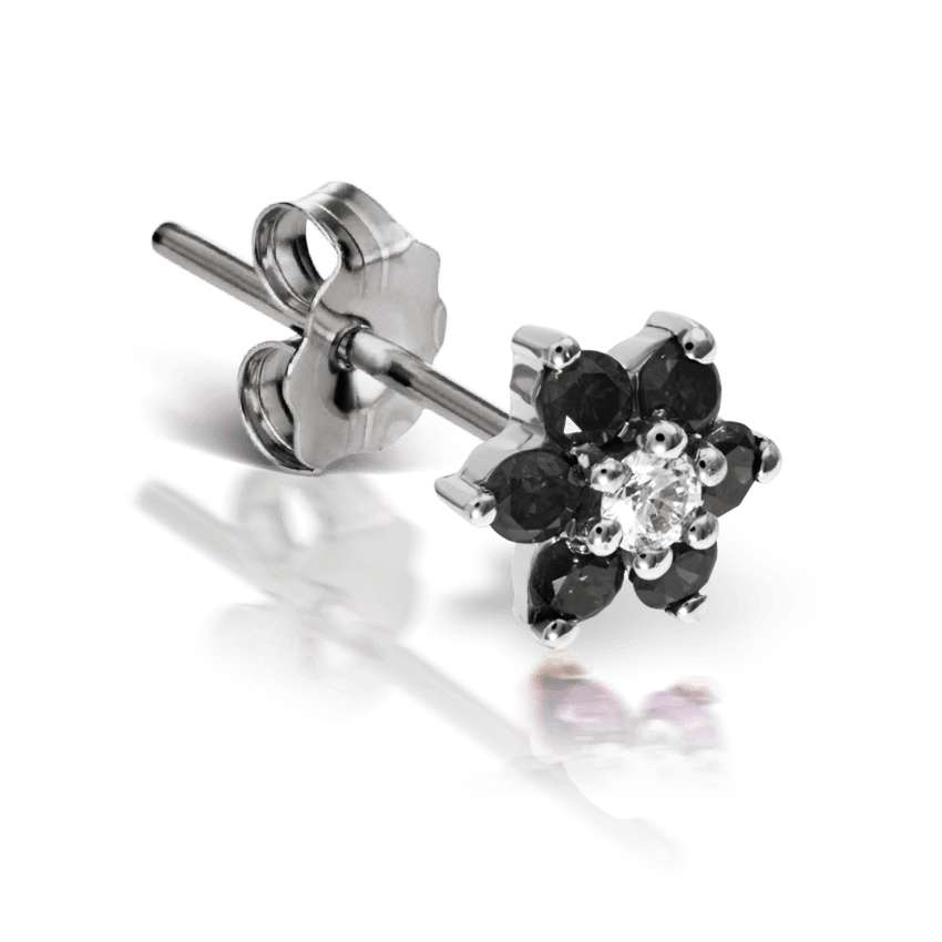 Black Diamond Flower Stud Earring White Gold 4.5mm
