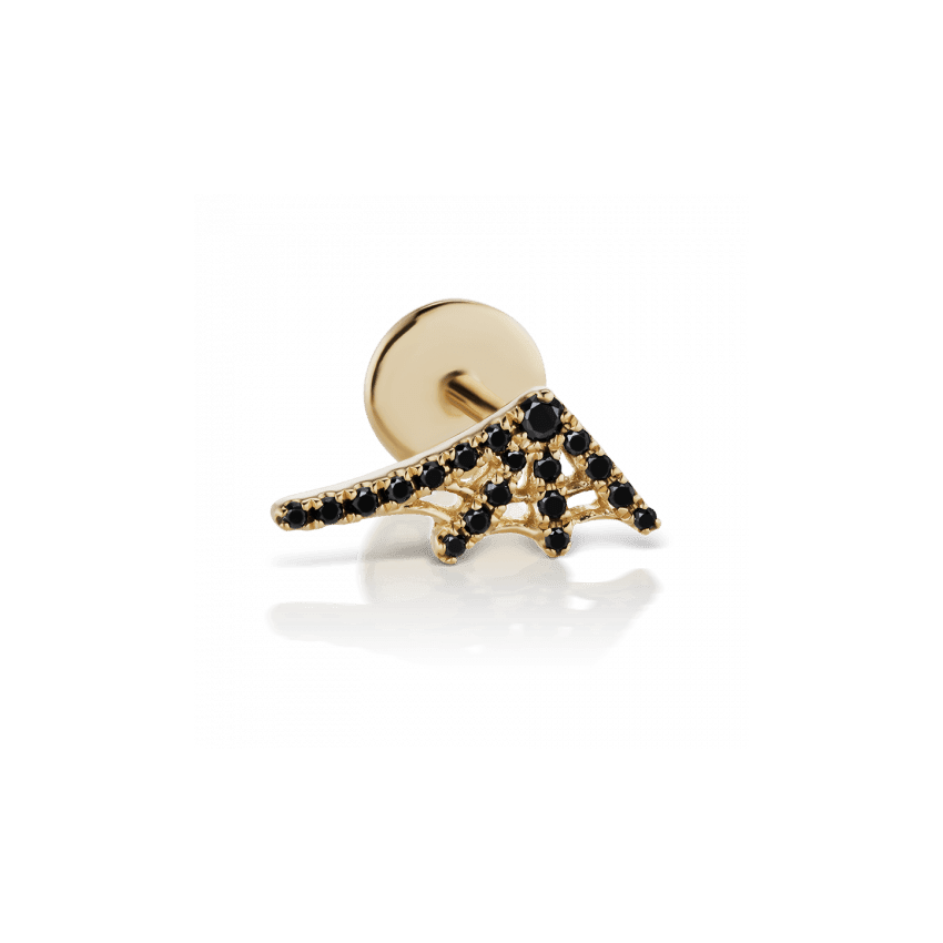 Black Diamond Web Threaded Stud Earring Yellow Gold 10mm Right