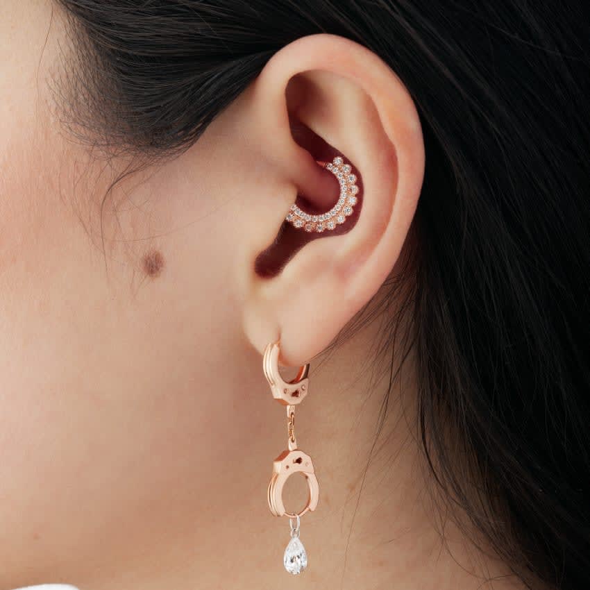 Diamond Apsara Hoop Earring White Gold 8mm 16 Gauge = 1.3mm