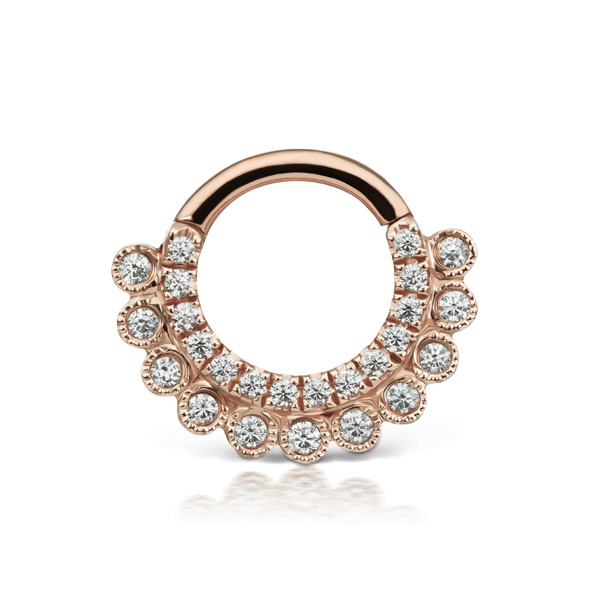Cubic Zirconia Apsara Hoop Earring Rose Gold 6.5mm 16 Gauge = 1.3mm