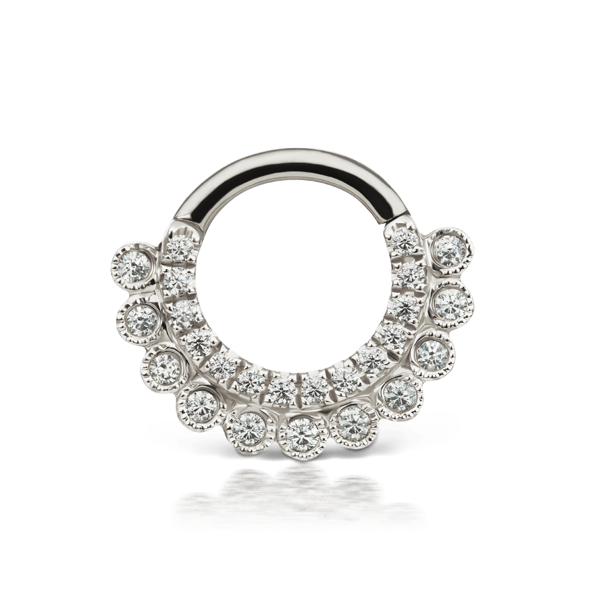 Cubic Zirconia Apsara Hoop Earring White Gold 6.5mm 16 Gauge = 1.3mm