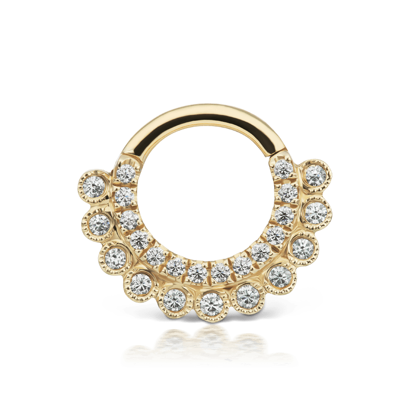 Cubic Zirconia Apsara Hoop Earring Yellow Gold 6.5mm 16 Gauge = 1.3mm