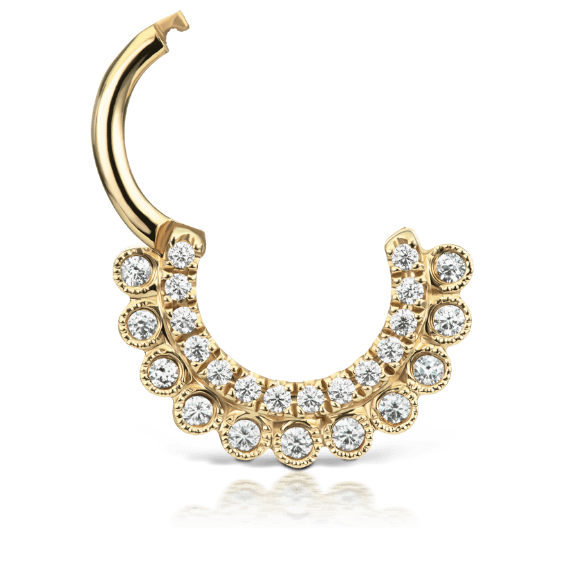 Cubic Zirconia Apsara Hoop Earring Yellow Gold 6.5mm 16 Gauge = 1.3mm