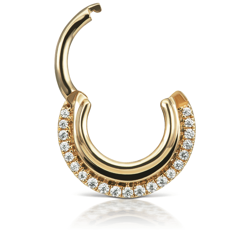 Cubic Zirconia Dhara Hoop Earring Yellow Gold 6.5mm 16 Gauge = 1.3mm