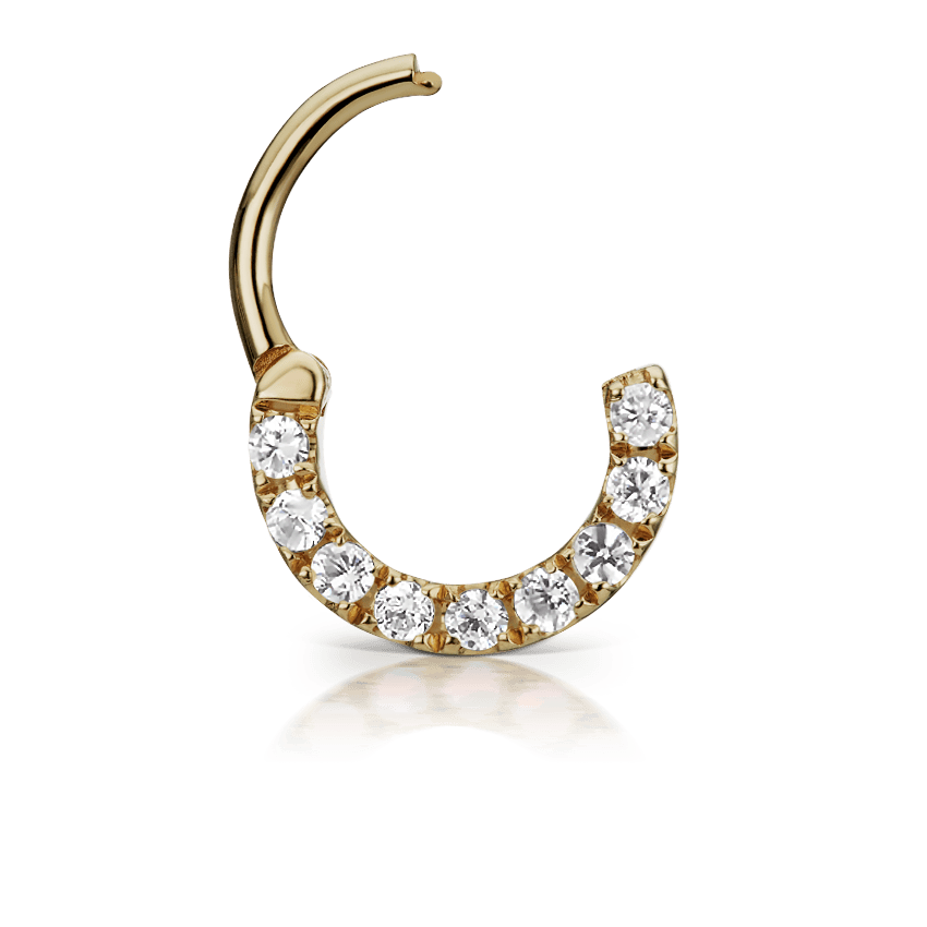 Cubic Zirconia Horizontal Eternity Hoop Earring Yellow Gold 6.5mm 16 Gauge = 1.3mm