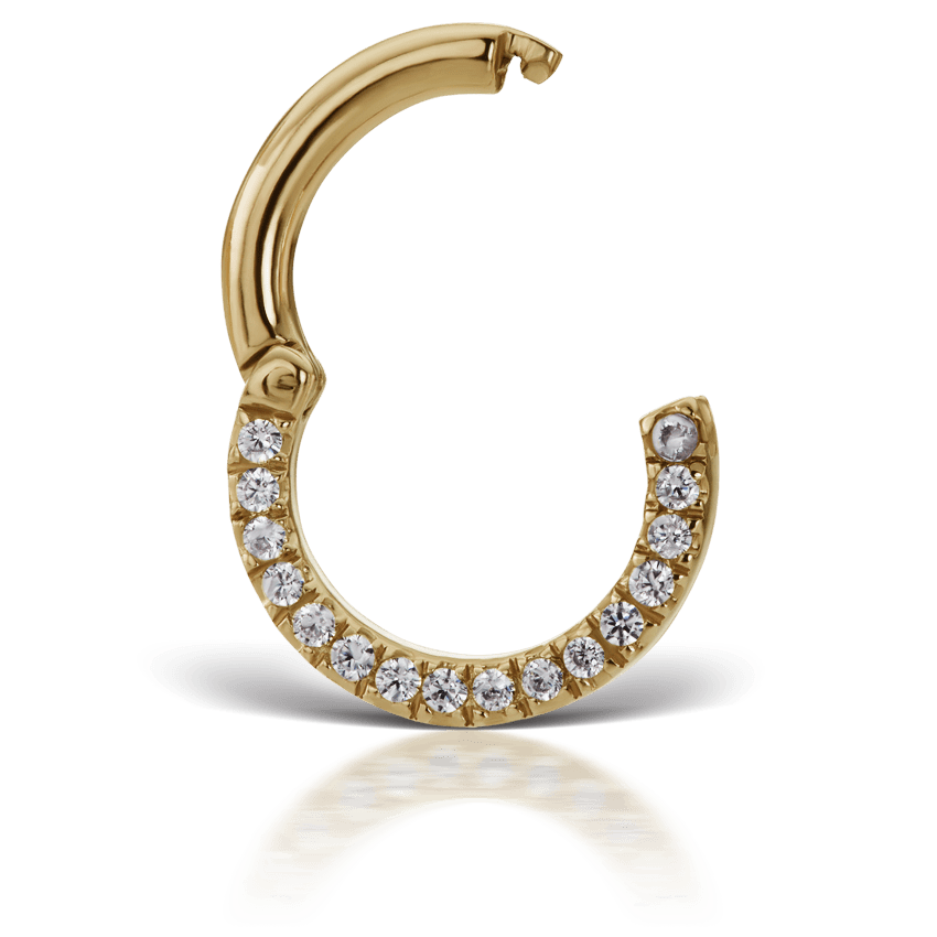 Cubic Zirconia Horizontal Eternity Hoop Earring Yellow Gold 8mm 14 Gauge = 1.6mm