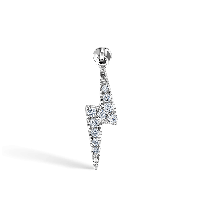 Diamond and Sapphire Lightning Bolt Threaded Charm Earring White Gold