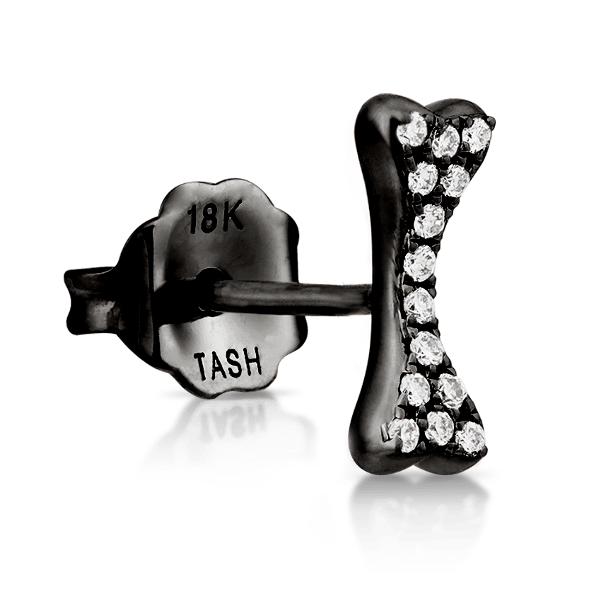 Diamond Bone Stud Earring Black Gold 9mm