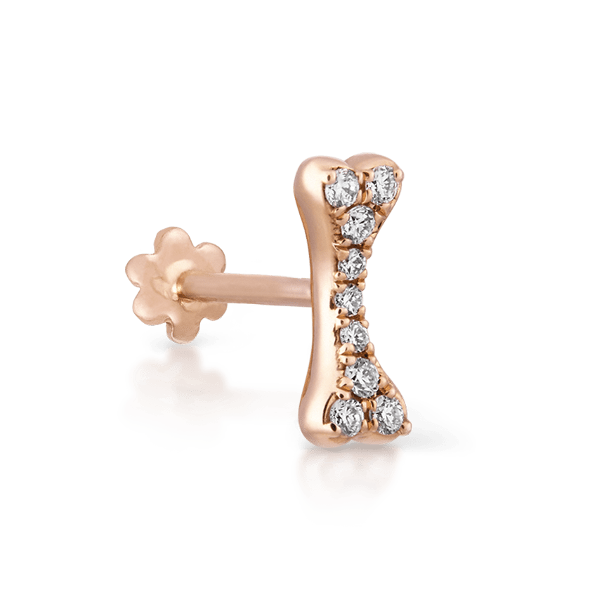 Diamond Bone Threaded Stud Earring Rose Gold 7mm