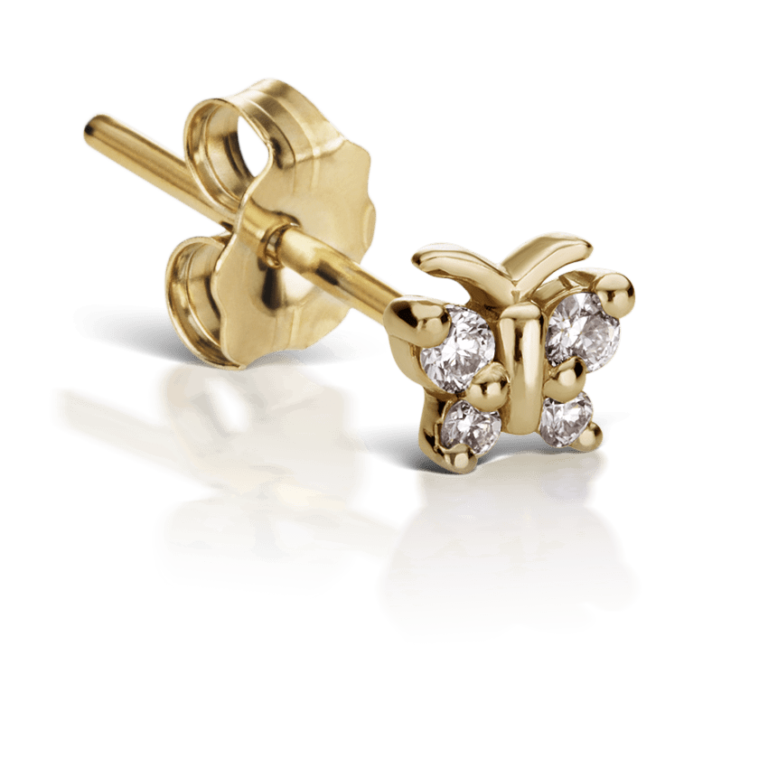 Diamond Butterfly Stud Earring Yellow Gold 4mm