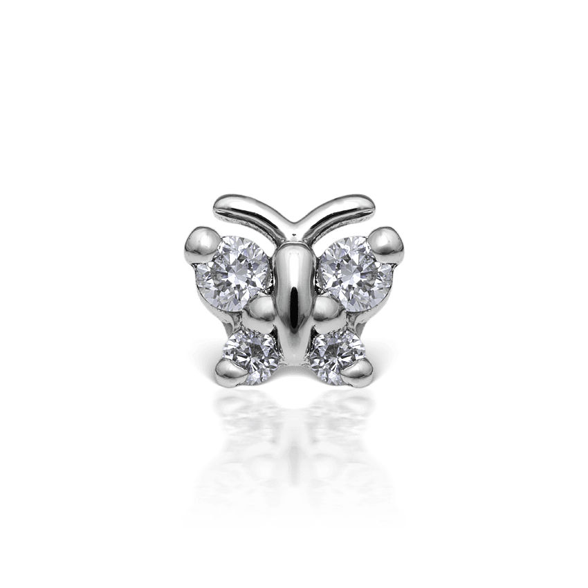 Diamond Butterfly Threaded Stud Earring White Gold 4mm