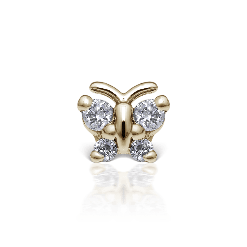 Diamond Butterfly Threaded Stud Earring Yellow Gold 4mm