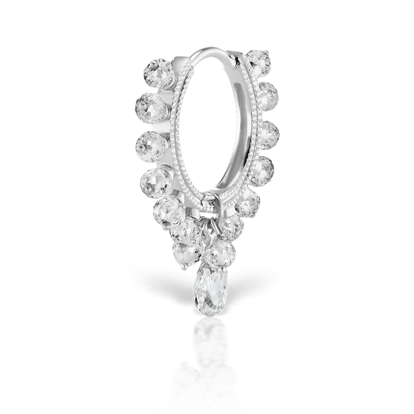 Diamond Coronet with Briolette Hoop Earring White Gold 9.5mm