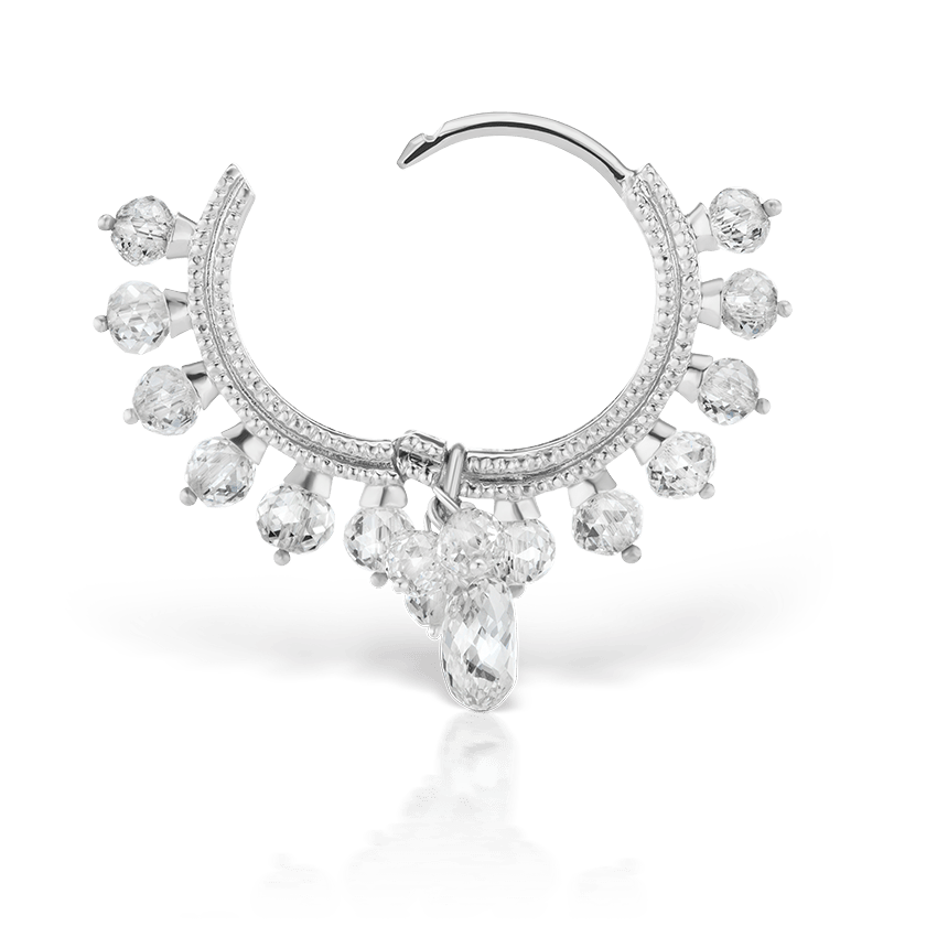 Diamond Coronet with Briolette Hoop Earring White Gold 9.5mm