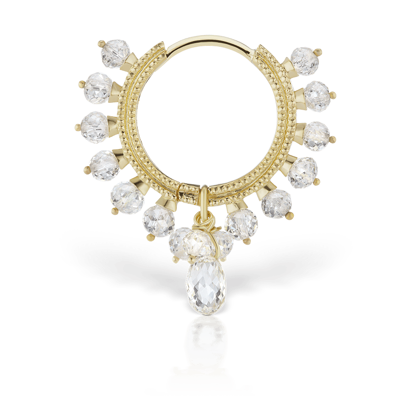 Diamond Coronet with Briolette Hoop Earring Yellow Gold 9.5mm