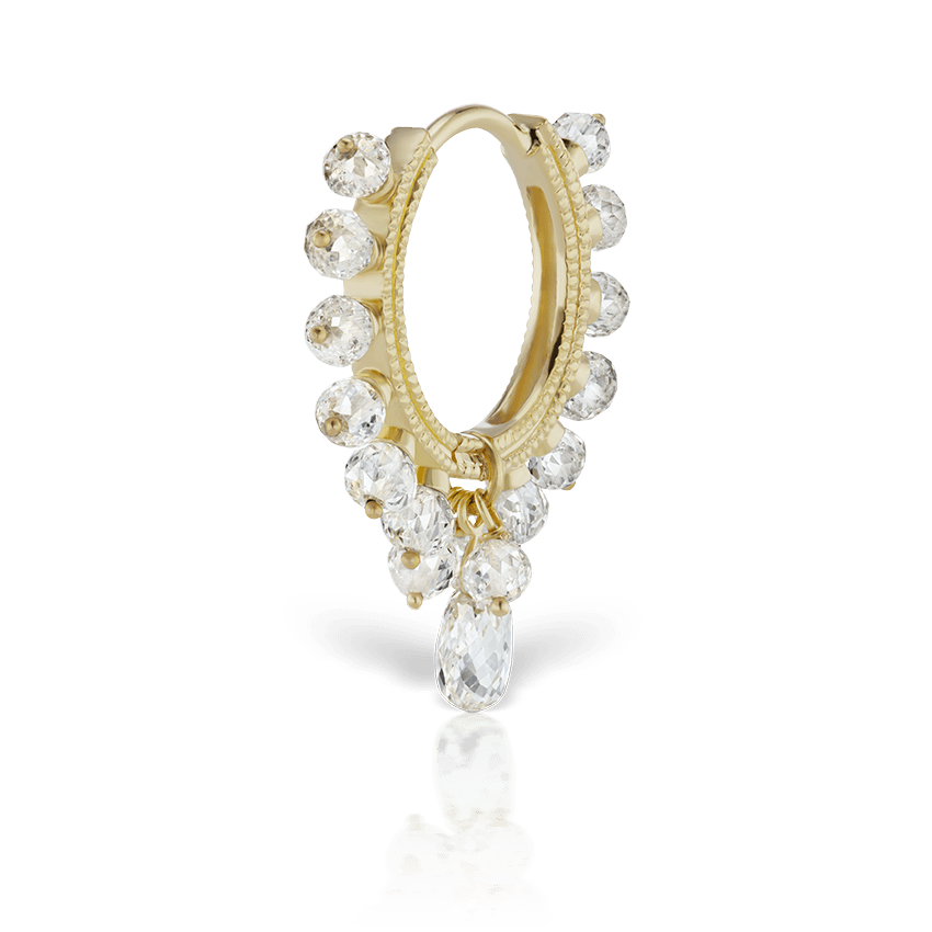 Diamond Coronet with Briolette Hoop Earring Yellow Gold 9.5mm