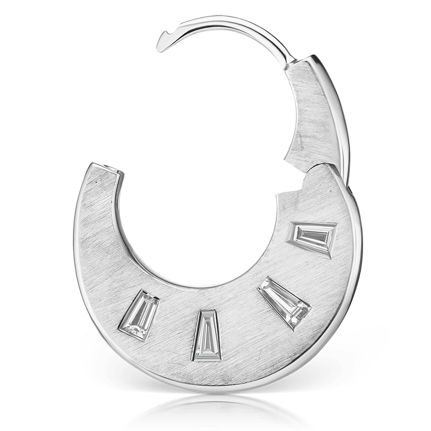 Diamond Crescent Reversible Hoop Earring White Gold 8mm