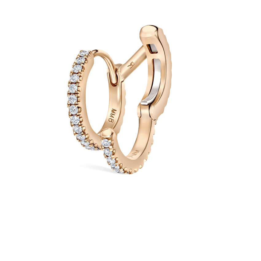 Diamond Double Linked Eternity Hoop Earring and Cuff Rose Gold 8mm Left