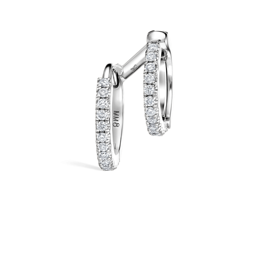 Diamond Double Linked Eternity Hoop Earring and Cuff White Gold 8mm Left