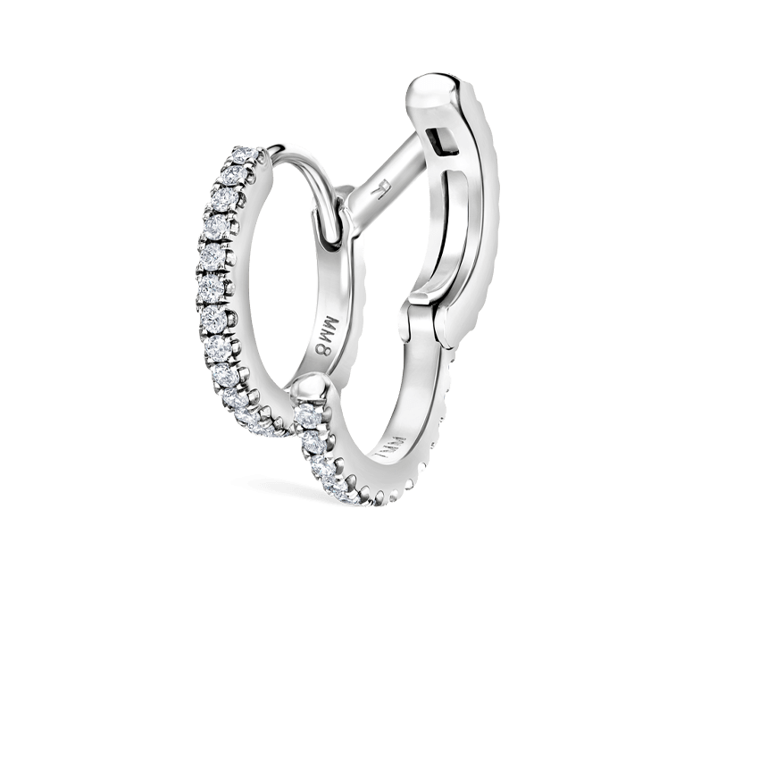 Diamond Double Linked Eternity Hoop Earring and Cuff White Gold 8mm Left