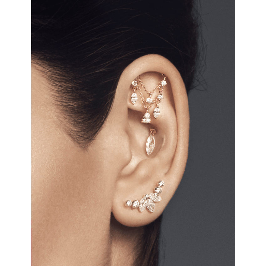 Diamond Drape Chandelier Threaded Stud Earring Rose Gold Horizontal