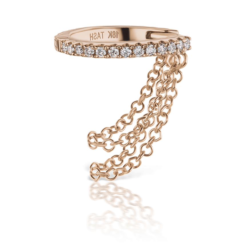 Diamond Eternity with Two Chains Hoop Earring Rose Gold 9.5mm Right