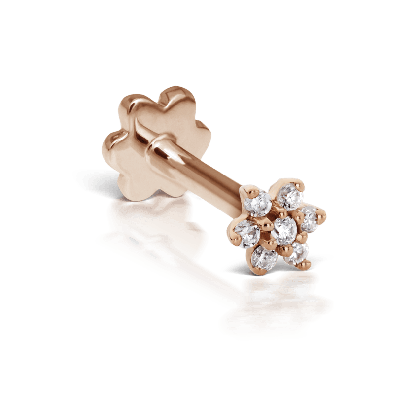 Diamond Flower Threaded Stud Earring Rose Gold 3mm