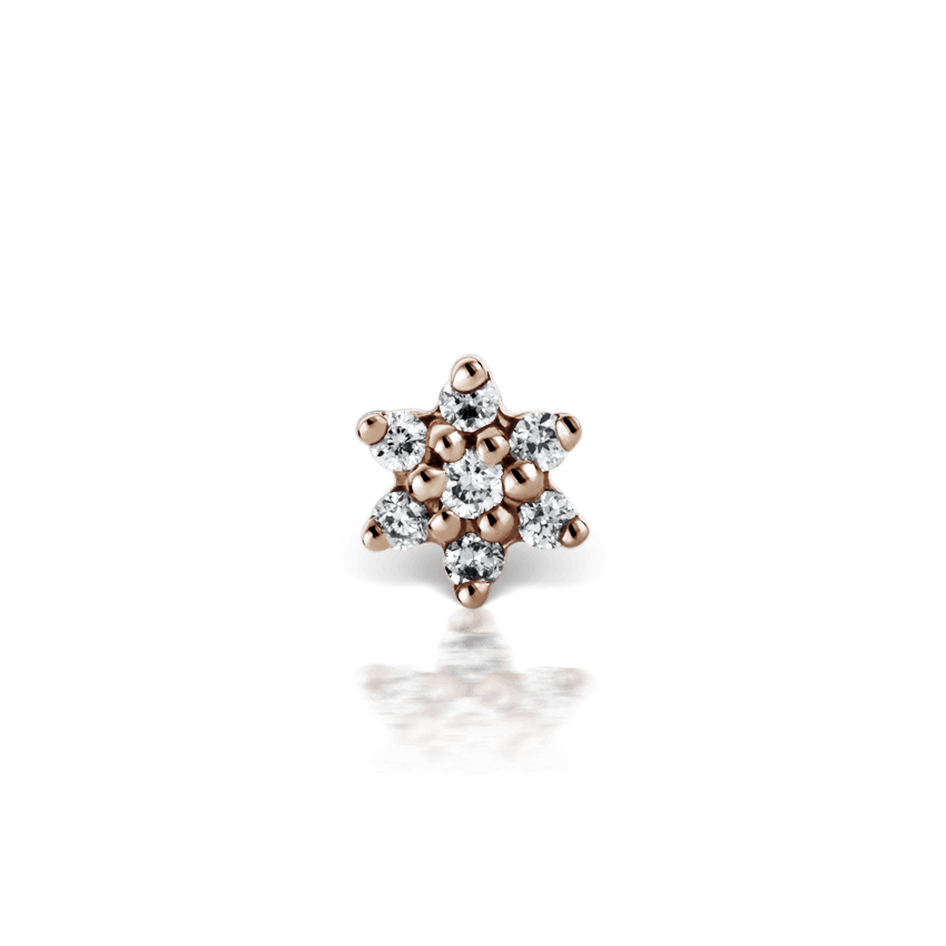 Diamond Flower Threaded Stud Earring Rose Gold 3mm