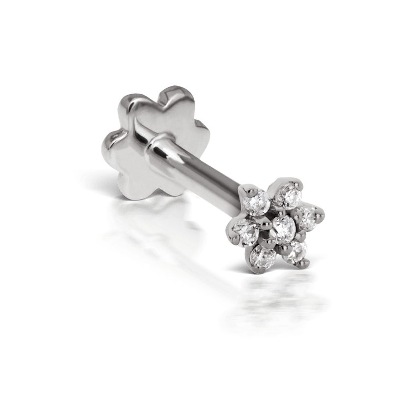 Diamond Flower Threaded Stud Earring White Gold 3mm