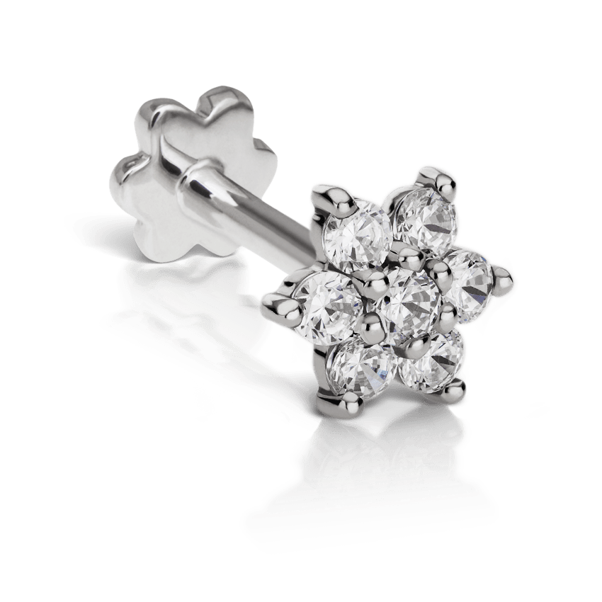 Diamond Flower Threaded Stud Earring White Gold 5.5mm
