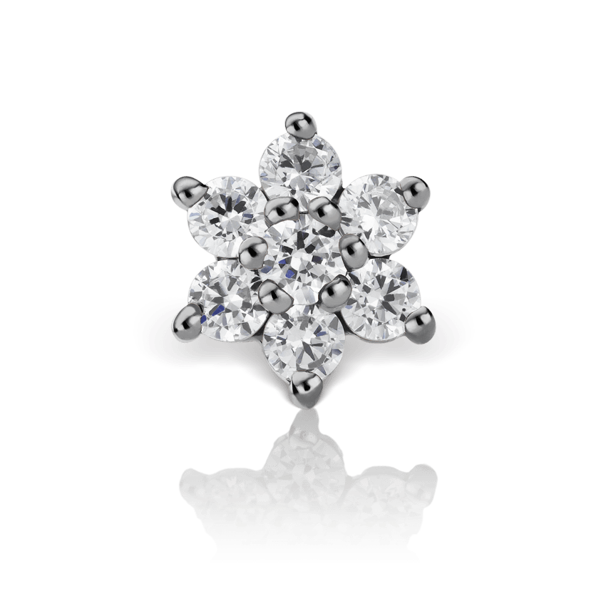 Diamond Flower Threaded Stud Earring White Gold 5.5mm