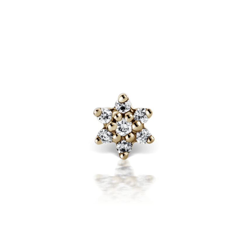 Diamond Flower Threaded Stud Earring Yellow Gold 3mm