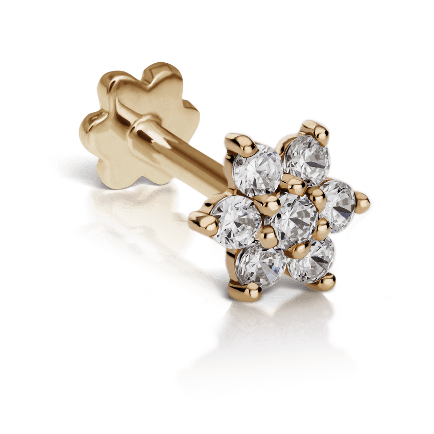 Diamond Flower Threaded Stud Earring Yellow Gold 5.5mm
